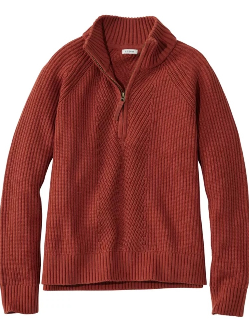 LL Bean Mariner Shaker 1/4 Zip Sweater in Red Chestnut - Picture 2 of 7